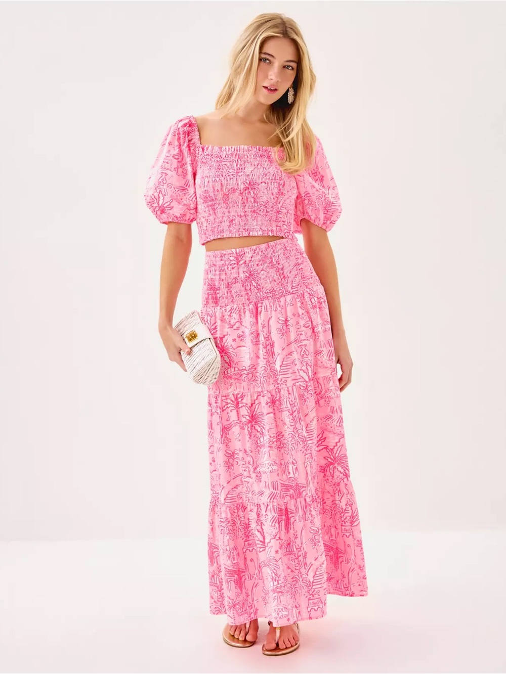 Lilly Pulitzer Pink Printed Puff-Sleeve Crop Top & Skirt - Aston Maxi Set